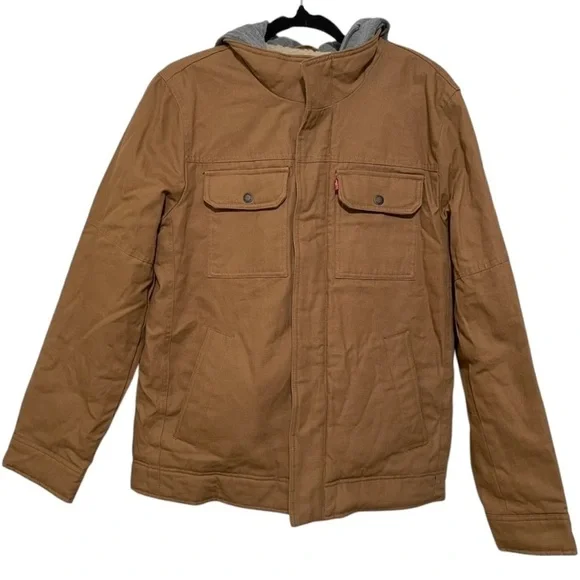 Levi's Military Mens Sherpa Lined Hooded Midweight Work Jacket Size Small Brown - Picture 2 of 11